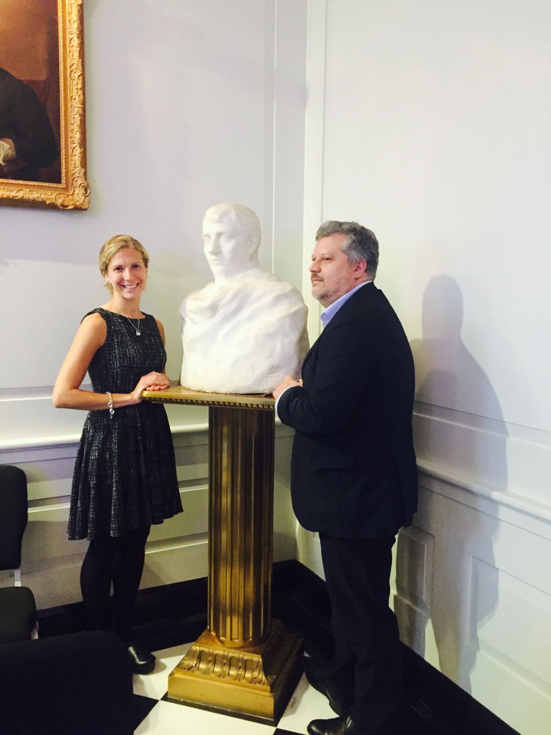 Rodin expert Jerome Le Blay, who authenticated the bust, poses with Mallory Mortillaro, who discovered its famous past.
