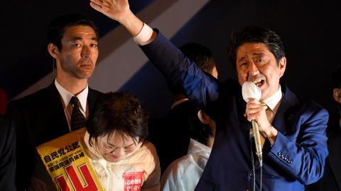 Japanese Prime Minister Shinzo Abe delivers a speech in Tokyo on Saturday night ahead of election day.