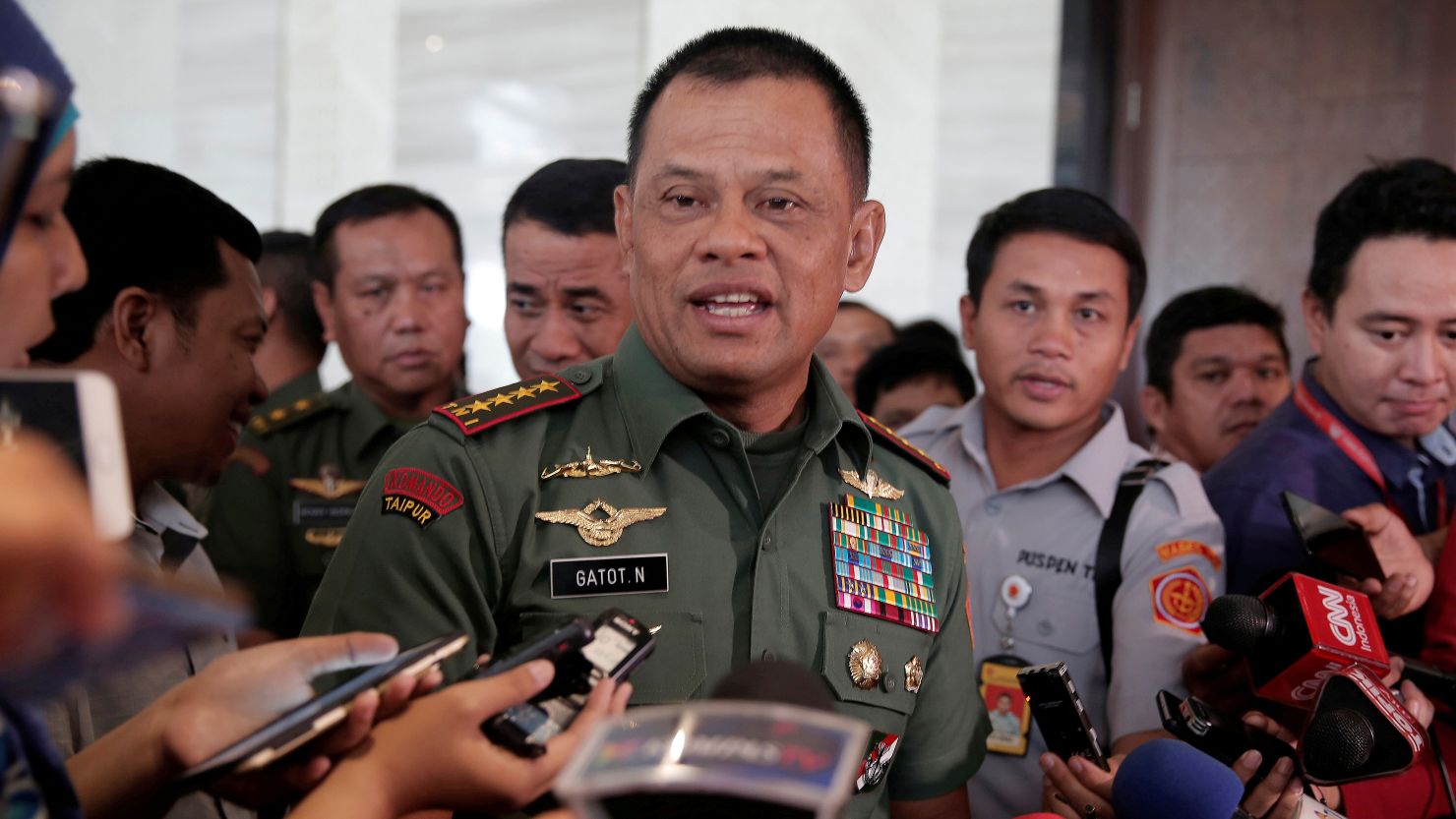 Gen. Gatot Nurmantyo talks to reporters in Jakarta, Indonesia, earlier this year.