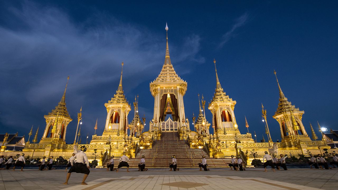 <strong>Golden crematorium:</strong> A large, three-tiered 50-meter-high golden Royal Crematorium featuring the work of dozens of skilled artists has been built. 