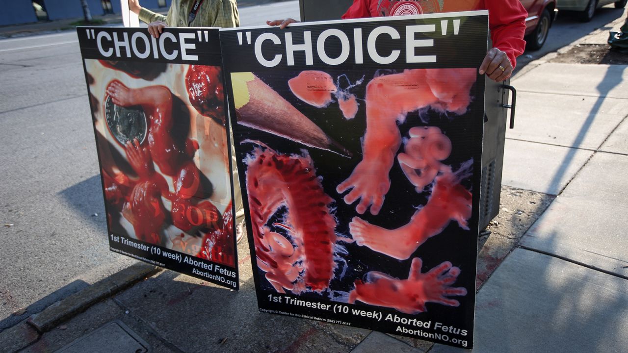 Demonstrators protest outside the EMW Women's Surgical Center in Louisville.