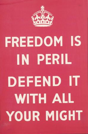 The poster was part of a series of three. The "Freedom is in Peril" design made up 12 percent of the print run and was immediately used.