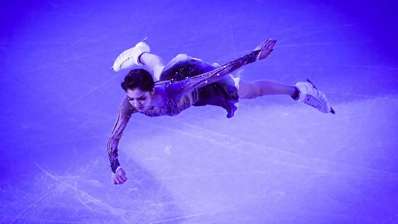 Russian figure skater Evgenia Medvedeva performs during the gala exhibition of the Rostelecom Cup on Sunday, October 22. She won the competition a day earlier in Moscow. It was the first event of this season's Grand Prix of Figure Skating.