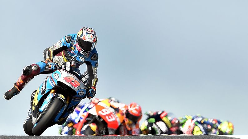 Jack Miller leads a pack of MotoGP riders during the Australian Grand Prix on Sunday, October 22. 