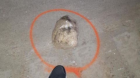 Police say this rock was thrown off an overpass in Michigan on October 18.