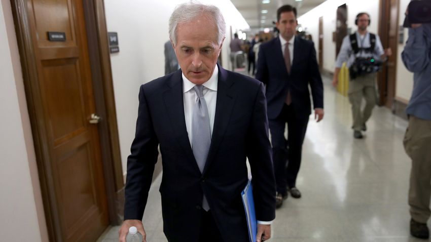 WASHINGTON, DC - OCTOBER 24:  Sen. Bob Corker (R-TN) walks to a committee hearing after speaking to members of the press on Capitol Hill about U.S. President Donald Trump October 24, 2017 in Washington, DC.