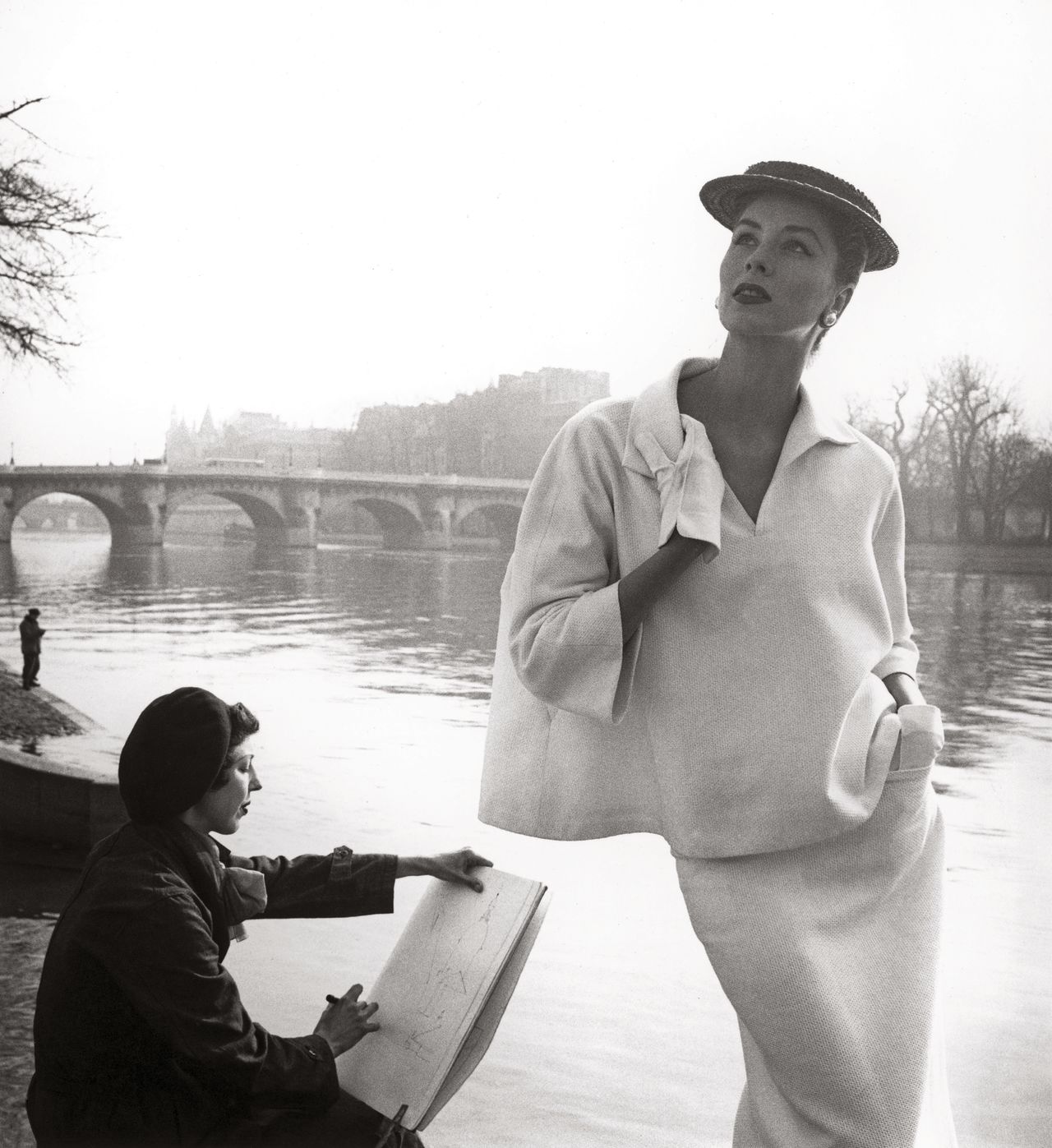 "Suzy Parker by the Seine, Costume by Balenciaga" (1953) by Louise Dahl-Wolfe