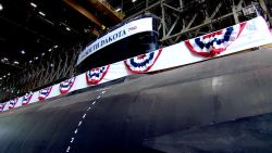 An image taken from the video released by General Dynamics Electric Boat shows the newly christened USS South Dakota.