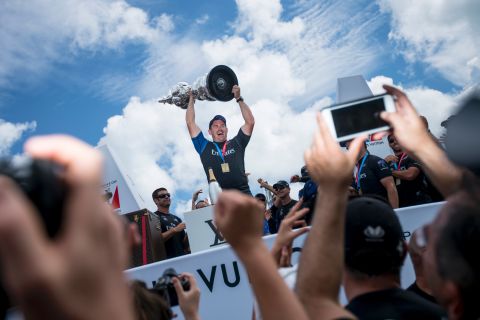 Sullivan lifts the America's Cup in New Zealand, ticking off what he describes as one of the dreams of every five-year-old in New Zealand.