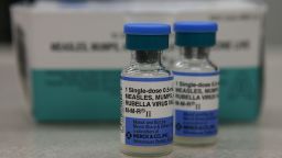 In this photo illustration, vials of measles, mumps and rubella vaccine are displayed on a counter at a Walgreens Pharmacy on January 26, 2015 in Mill Valley, California.