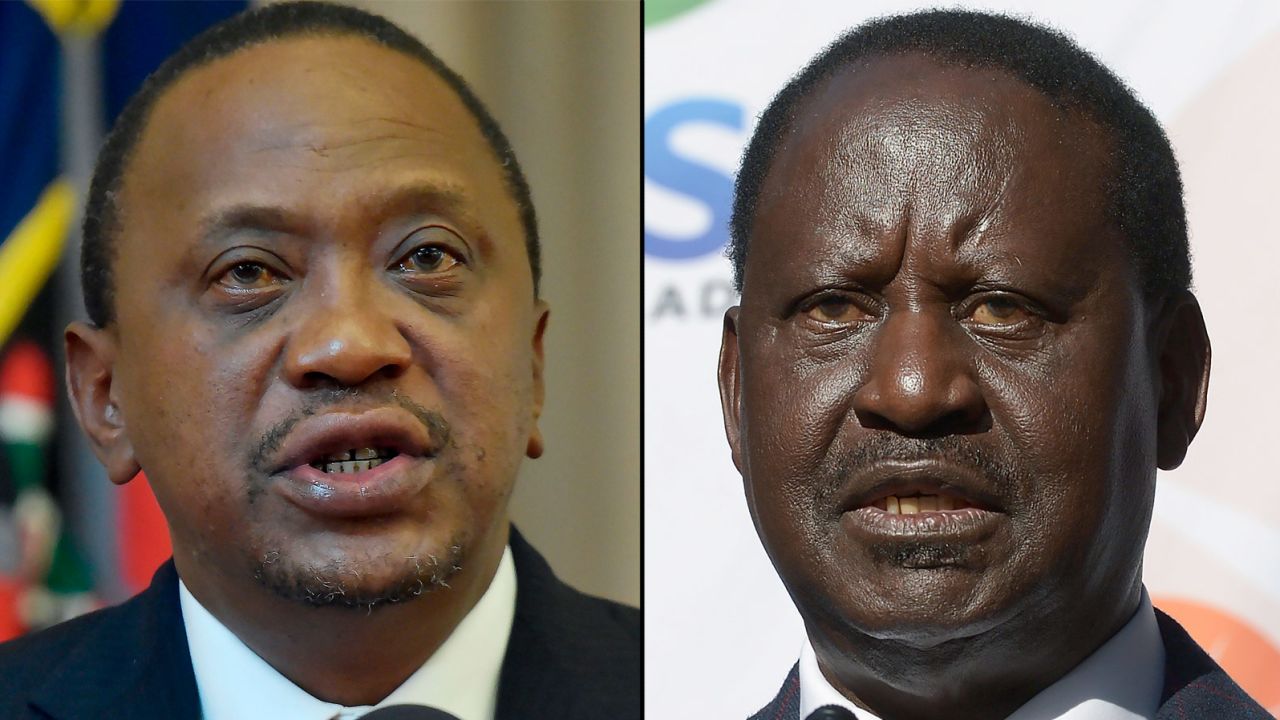 Kenyan President, Uhuru Kenyatta (left) and Kenya's opposition leader, Raila Odinga (right)