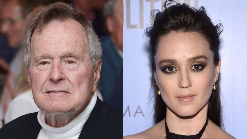 Former President George H.W. Bush, left, and Actress Heather Lind, right.