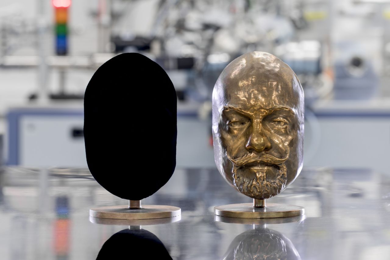 Vantablack's surreal effect on the eye is demonstrated on this bust. Coating the 3D bust with Vantablack makes it appear as a head-shaped black-hole when viewed from the front.