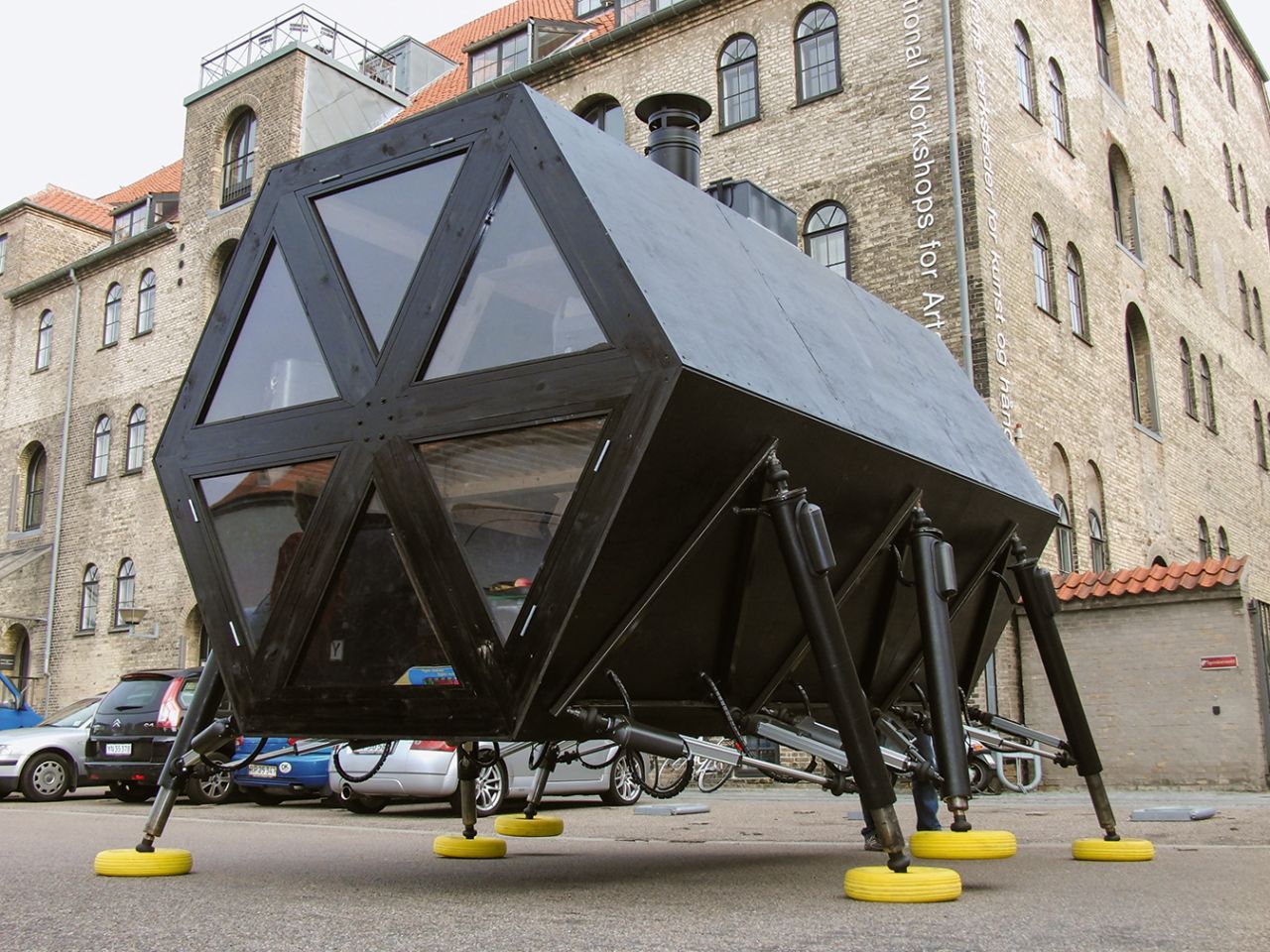 The Walking House, which is solar- and wind-powered, can move at its resident's command, thanks to its six hydraulic legs.