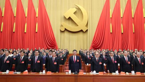 Xi, center, attends the closing session of the 19th National Congress in October 2017.