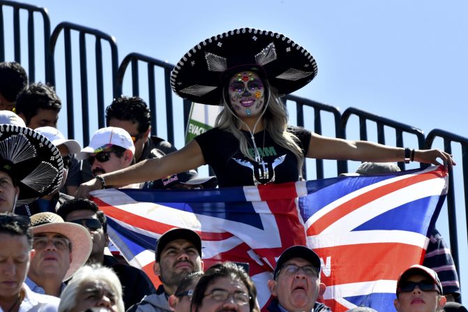 A Lewis Hamilton fan enjoys the atmosphere at the 2016 Mexican Grand Prix. 