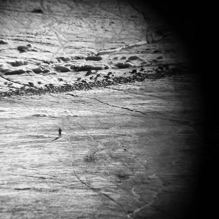 While most of the "Sniper" series was shot in urban areas, Hulse also included this image of a figure crossing the permafrost at the Potanin Glacier in Mongolia's Altai Mountains. 