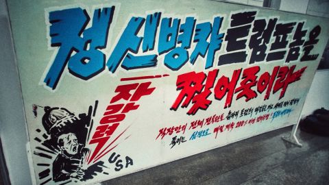 This poster refers to US President Donald Trump and says: "Kill and tear apart the lunatic Trump."