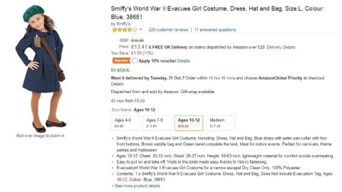 An "Anne Frank" costume sold by several online retail hubs.