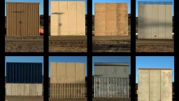This combination of pictures shows the eight prototypes of US President Donald Trump's US-Mexico border wall being built near San Diego, in the US, seen from across the border from Tijuana, Mexico, on October 22, 2017. 
Following up on President Donald Trump's campaign promise to build a wall along the entire 3,200 kilometre (2,000 mile) Mexican frontier, the Department of Homeland Security began building prototypes for the barrier along the border in San Diego and Imperial counties, as it announced in August. / AFP PHOTO / GUILLERMO ARIASGUILLERMO ARIAS/AFP/Getty Images