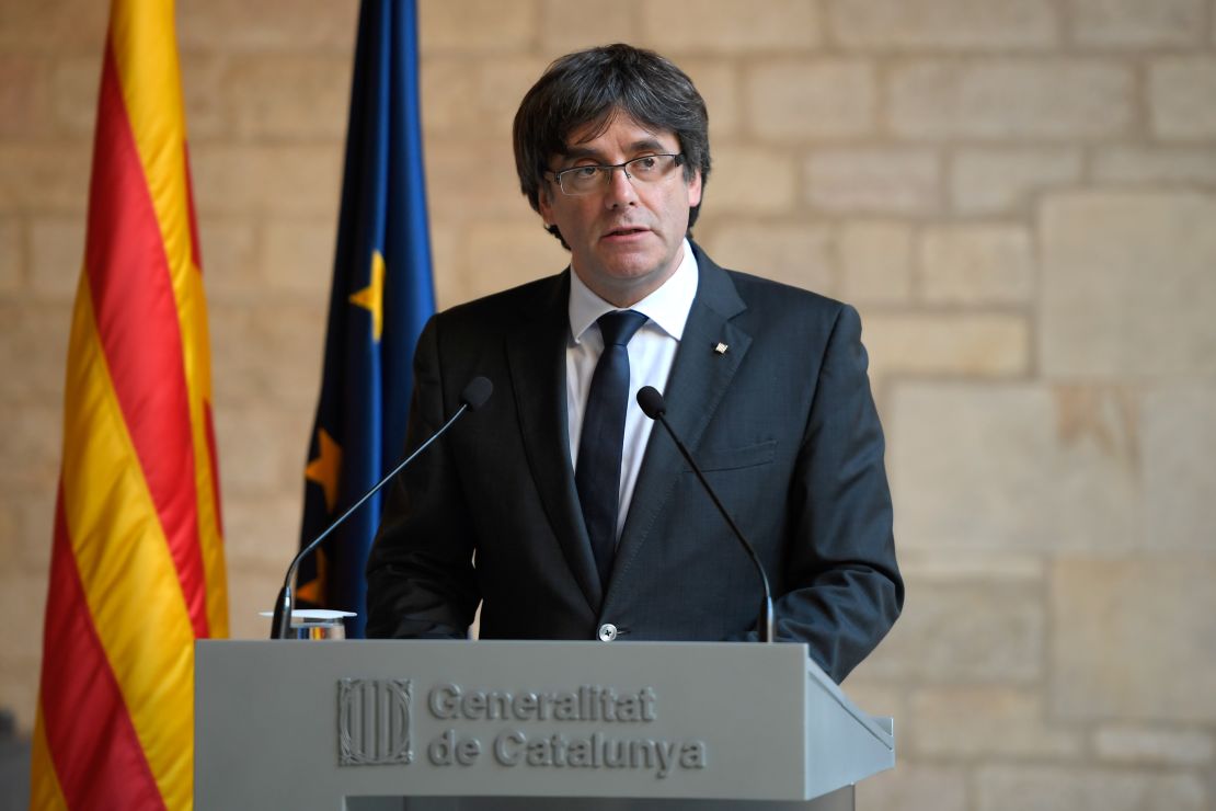 Catalan President Carles Puigdemont making his statement on Thursday in Barcelona.