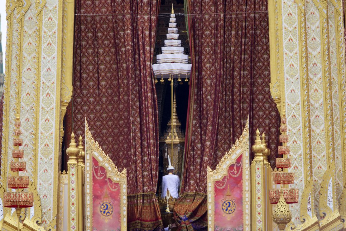 The ceremonial urn of Thailand's late King Bhumibol Adulyadej is transported during the funeral procession and royal cremation ceremony in Bangkok, Thailand, Thursday, Oct. 26, 2017. 