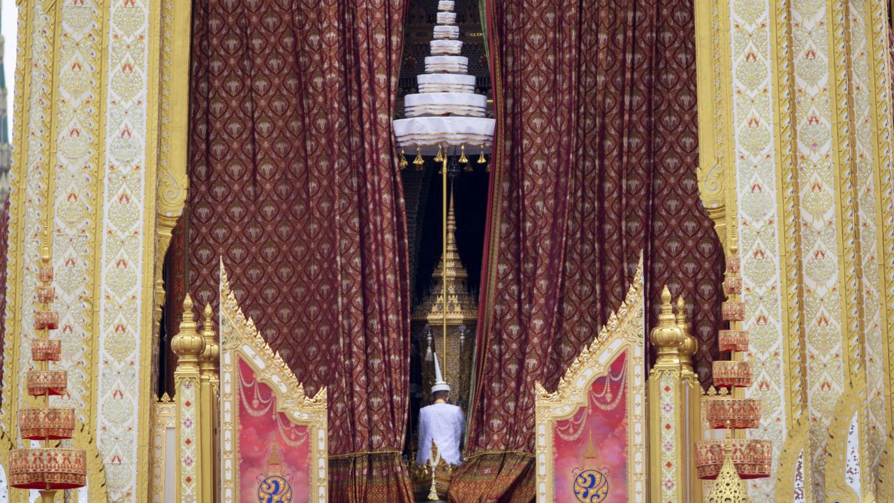 The ceremonial urn of Thailand's late King Bhumibol Adulyadej is transported during the funeral procession and royal cremation ceremony in Bangkok, Thailand, Thursday, Oct. 26, 2017.