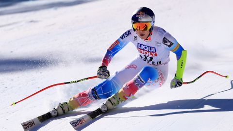 Vonn is pictured competing in the women's Super-G on March 16, 2017 in Aspen, Colorado. 