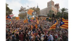 BARCELONA, SPAIN - OCTOBER 27:  Catalan independence supporters react to the news that the Catalan Parliament votes to declare independence from Spain outside the Parliament of Catalonia on October 27, 2017 in Barcelona, Spain. MPs in the Catalan parliament have today voted following a two day session on how to respond the Spanish governments enacting of Article 155, which would curtail Catalan autonomy.