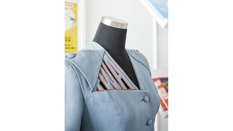 <strong>Classic costumes</strong>: The Lounge also showcases classic, mid-century TWA air steward uniforms. This 1944 outfit, designed by Howard Greer, was nicknamed "The Cutout" -- thanks to the jacket flaps that could be unbuttoned to hide the TWA letters when a steward was smoking off-duty.