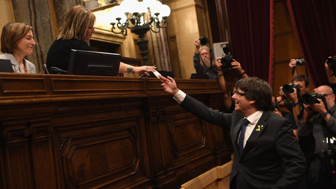 Catalan President Carles Puigdemont casts his vote for independence from Spain on Friday.
 