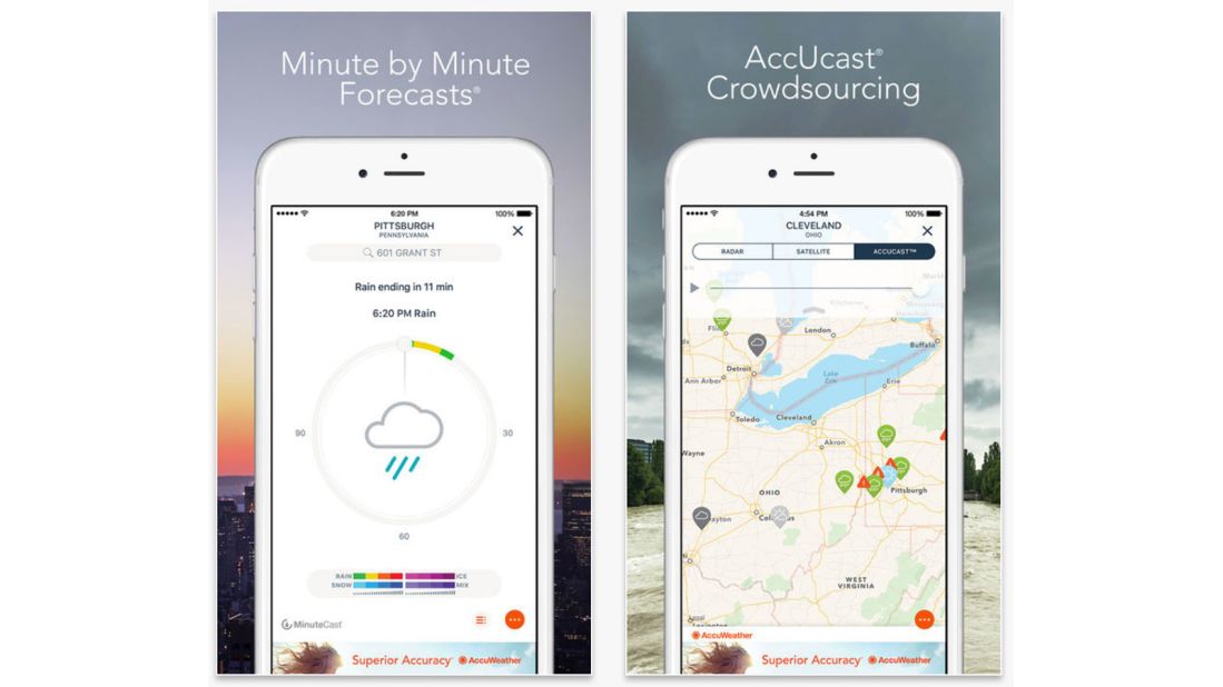<strong>AccuWeather: </strong>There are lots of weather apps, but this one<strong> </strong>is available in more than 100 different languages and provides minute-by-minute forecasts that are hyper-localized. 