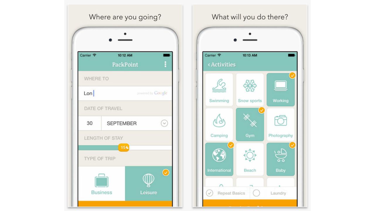 <strong>PackPoint: </strong>Need a packing checklist but don't have time to make one? This app lets input your destination and dates and it will come up with a list of things to take based on your likely activities. 