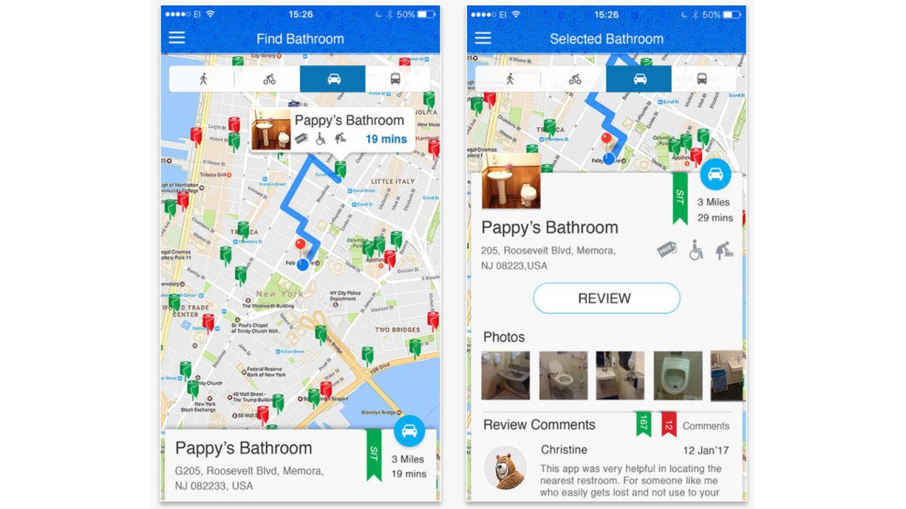 <strong>SitOrSquat: </strong>For those who need to go when they're on the go.<strong> </strong>The app is loaded with more than 100,000 public restrooms and can pinpoint the nearest to your location. Even better, the bathrooms come with a rating -- "Sit" if it is clean, or "Squat" if it's not.