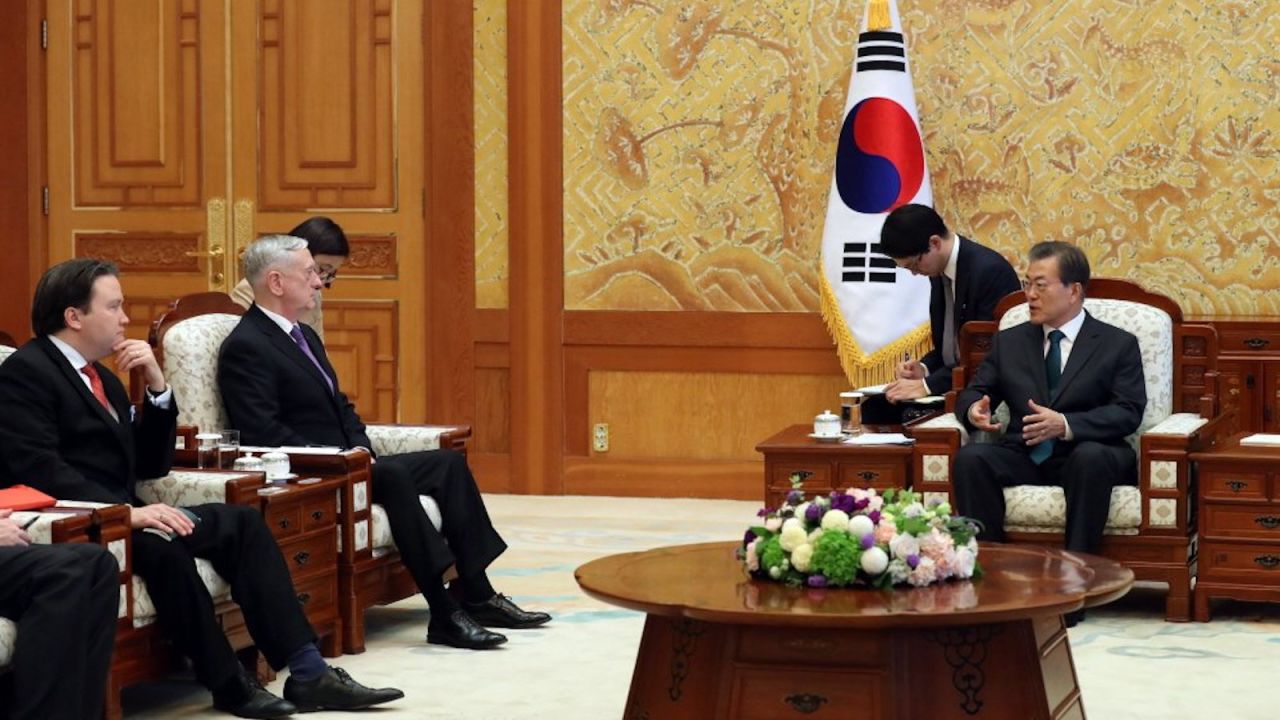 South Korean president Moon Jae-in meets with US Defense Secretary James Mattis on Friday, 27th October, 2017.
