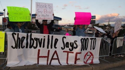 Shelbyville residents asked passersby to say "Boo to Hate" on October 27.