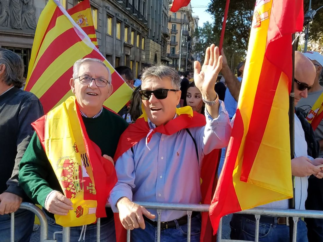 Paco, left, and Emilio in Barcelona on Sunday say Catalonia has been taken over by irresponsible anti-democratic forces.