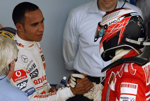 Hamilton has finished runner-up on two occasions. In 2007, his rookie season, he was pipped to the title by a single point in the final race by Kimi Raikkonen (right). 