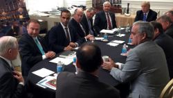 George Papadopoulos, pictured second from the left in March 2016 in a National Security Meeting with President Donald Trump, far right. 