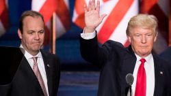 UNITED STATES - OCTOBER 30: FILE PHOTO Rick Gates looks on as GOP Presidential candidate Donald Trump checks the podium early Thursday afternoon in preparation for accepting the GOP nomination to be President at the 2016 Republican National Convention in Cleveland, Ohio on Wednesday July 20, 2016. (Photo By Bill Clark/CQ Roll Call)