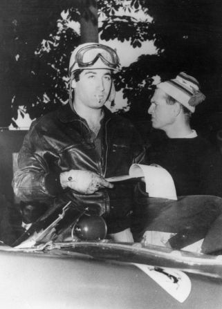 Alfonso de Portago (left), a Spanish aristocrat turned racing driver, with Collins before the start of Italy's Mille Miglia. Portago was killed when he crashed towards the end of the 1,00-mile road race. The tragedy also took the life of his co-driver and 10 spectators, which included five children. The accident led to banning of the race.