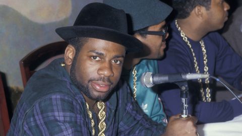 Jam Master Jay, DMC and Rev Run of Run DMC attend Run DMC-Beastie Boys Press Conference on May 11, 1987 at B. Smith's Restaurant in New York City. Jay was shot and killed October 30, 2002 at a recoding studio in Queen, New York. The homicide is still unsolved. 