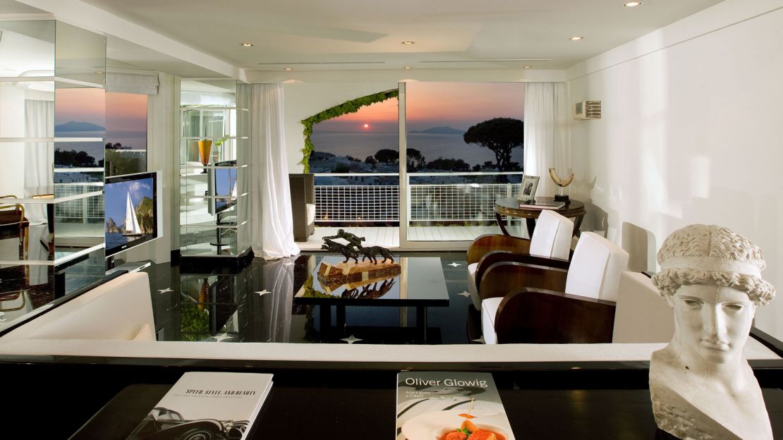 The penthouse suite at the Capri Palace, which is decked out in black and white marble, is named after Gwyneth Paltrow.
