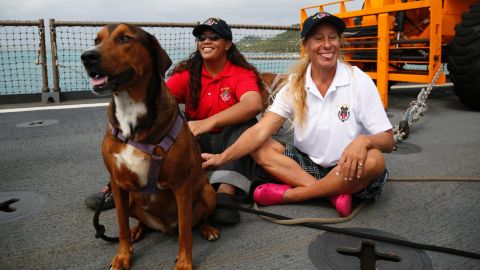 The US Navy ship arrived at the base five days after it picked up the women and their two dogs.