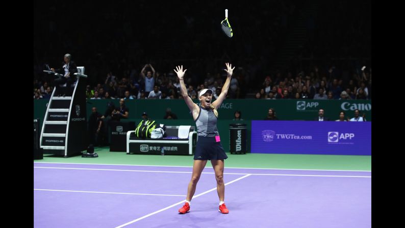 Caroline Wozniacki celebrates after she defeated Venus Williams in Singapore <a target="_blank">to win the WTA Finals</a> on Sunday, October 29. It was the first time she had beaten Williams in her career. She had lost their previous seven matches.