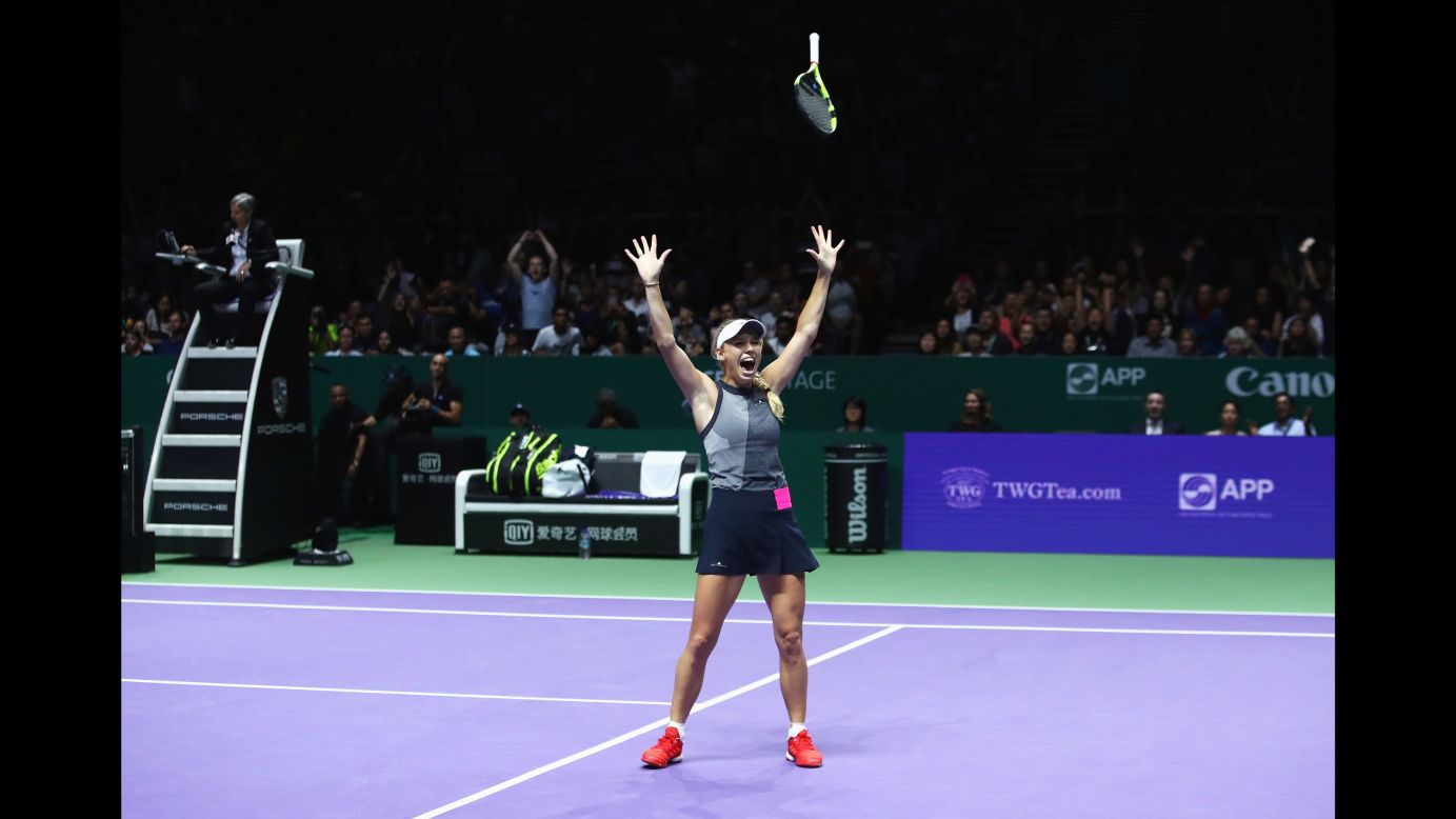 Caroline Wozniacki celebrates after she defeated Venus Williams in Singapore <a href="http://www.cnn.com/2017/10/29/tennis/caroline-wozniaki-beats-venus-williams-wta-finals-singapore/index.html" target="_blank">to win the WTA Finals</a> on Sunday, October 29. It was the first time she had beaten Williams in her career. She had lost their previous seven matches.