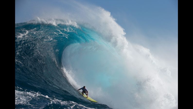 Pro surfer Ryan Hipwood competes in the Pe'ahi Challenge, off the Hawaiian island of Maui, on Saturday, October 28.