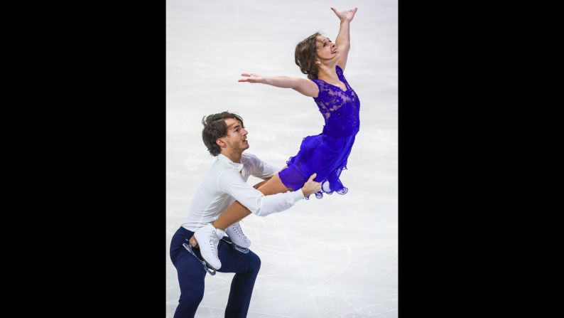 German ice dancers Joti Polizoakis, left, and Kavita Lorenz practice for the Skate Canada International on Thursday, October 26.