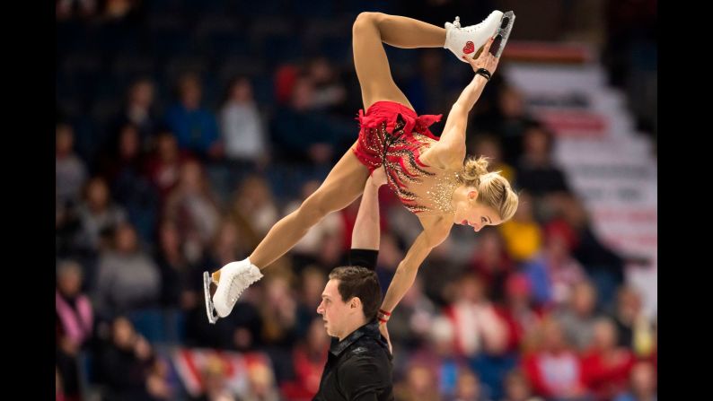 German figure skaters Bruno Massot and Aliona Savchenko compete at the Skate Canada International on Friday, October 27. They won the silver.