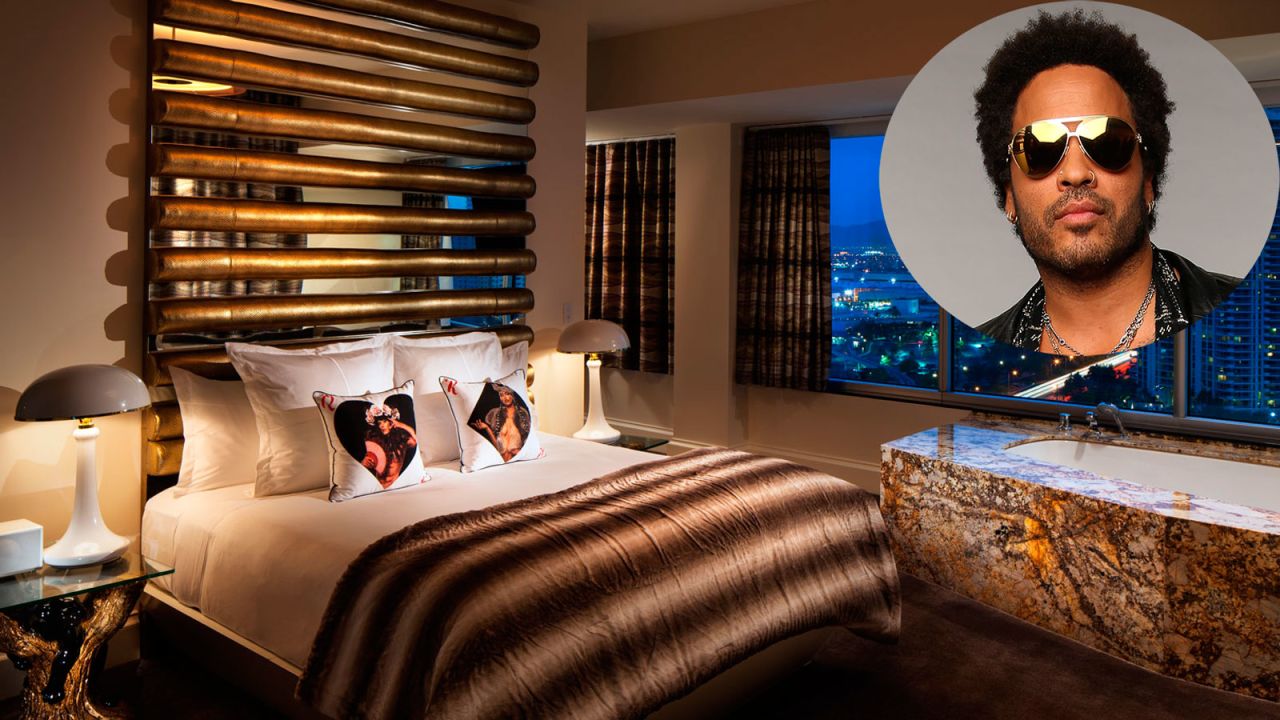 <strong>Extreme WOW Suite at W Las Vegas: </strong>Rockstar Lenny Kravitz is the famous face behind this 2,382-square-foot suite, which is located at the top of this Las Vegas hotel. <br /> 